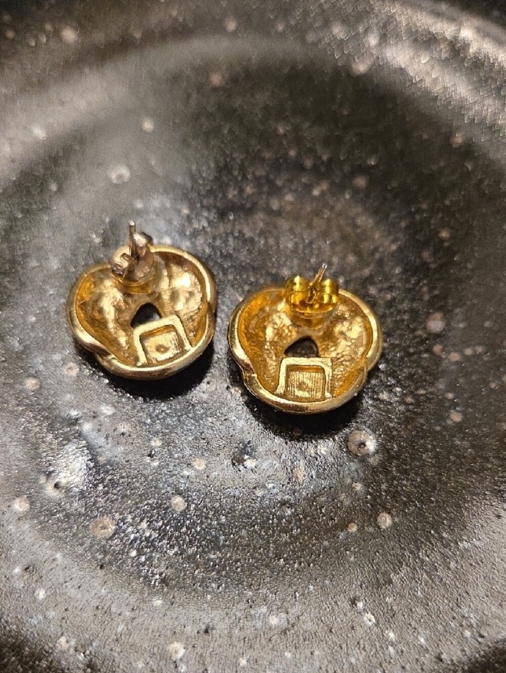 Vintage Purple Enamel Knot Stud Earrings with Gold Accents - Picture 2 of 2